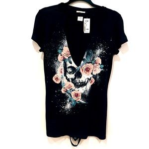 NWT Oversized Floral Skull Top
